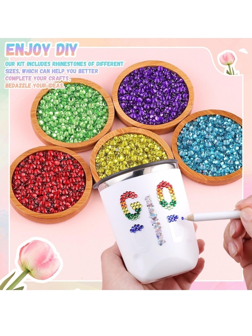 48-Color Rhinestone Gem Kit - Multicolor Craft Gems - Picture 2 of 4